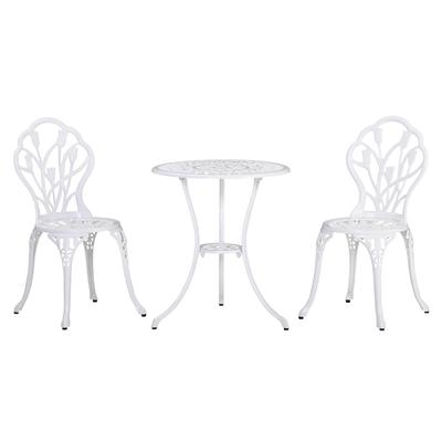3-teiliges Garten-Bistro-Set für 2 Personen, Outdoor-Aluminium-Gartentisch und Stühle mit Sonnenschirmloch für Balkon, Weiß