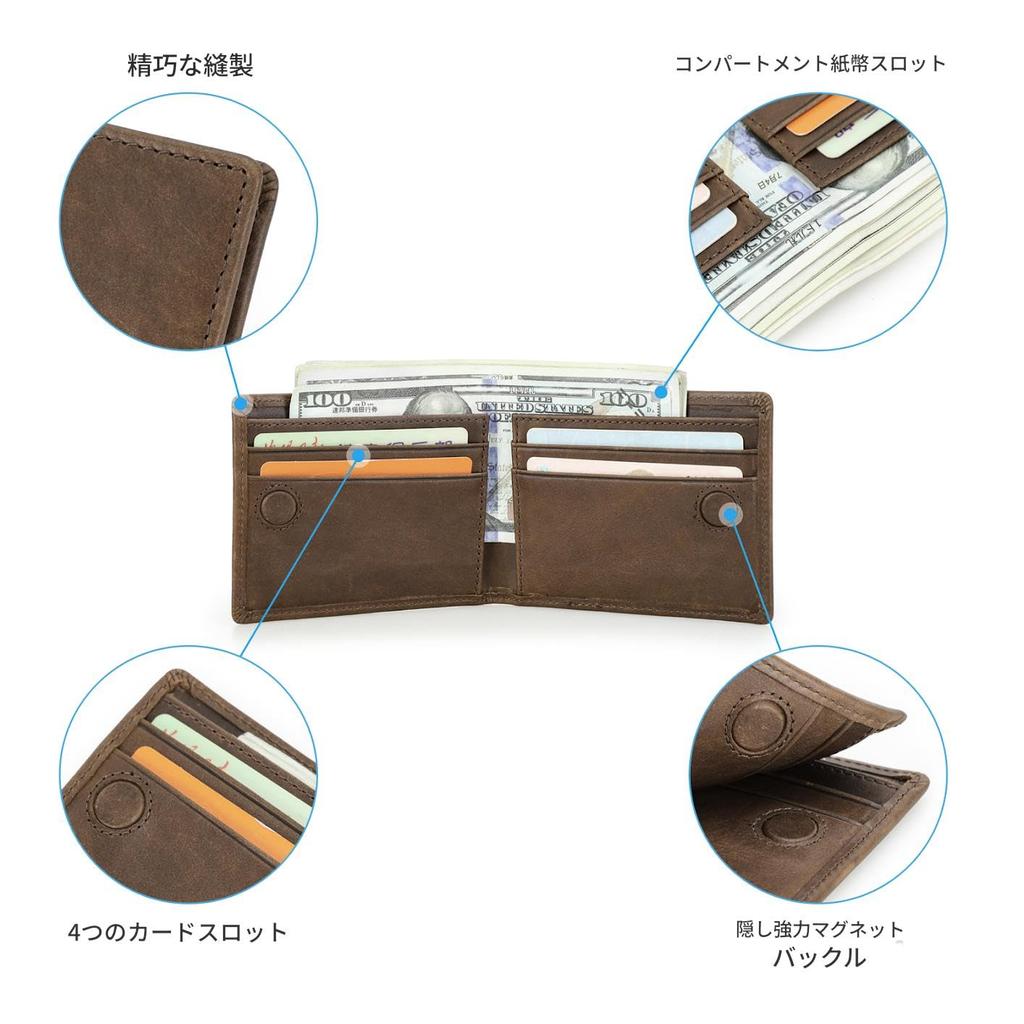 Contact's series all-grain ultra-thin bifold wallet with card slots, slim design for men and women (Coffee)