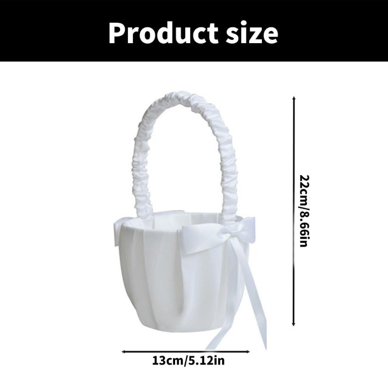 Romantics Wedding Basket Durability White Satins Flower Basket Handheld Basket for Bridal Ceremonies and Celebrations