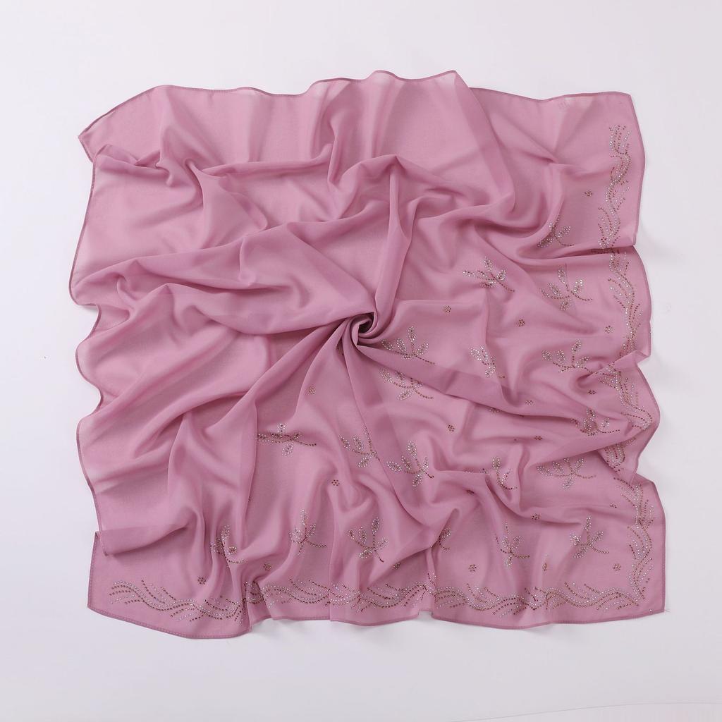 90Cm New Chiffon Hijab With Rhinestones Diamonds Scarf Shawls Solid Headscarf Wraps Ramadan Eid Hijabs Glitter Headband Turban