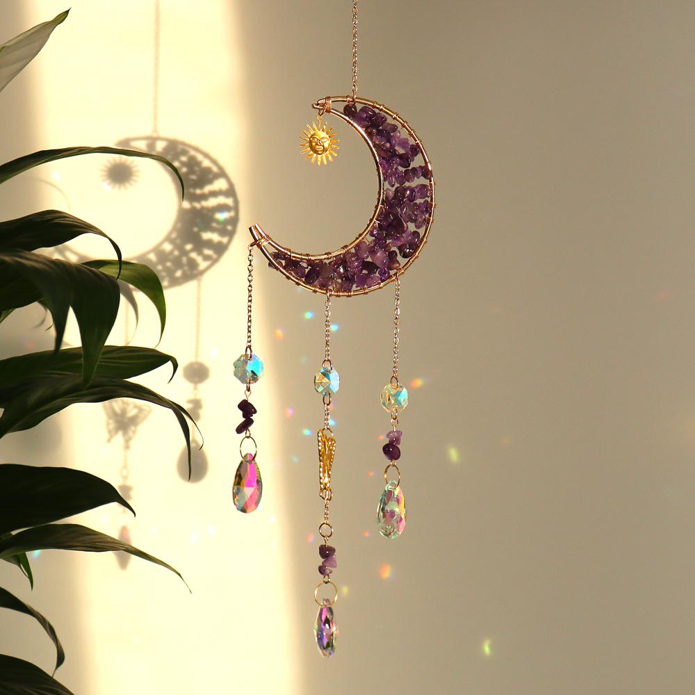 Natural Crystal Butterfly Wind Chime: Moon Pendant & Sun Catcher for Home & Garden T85