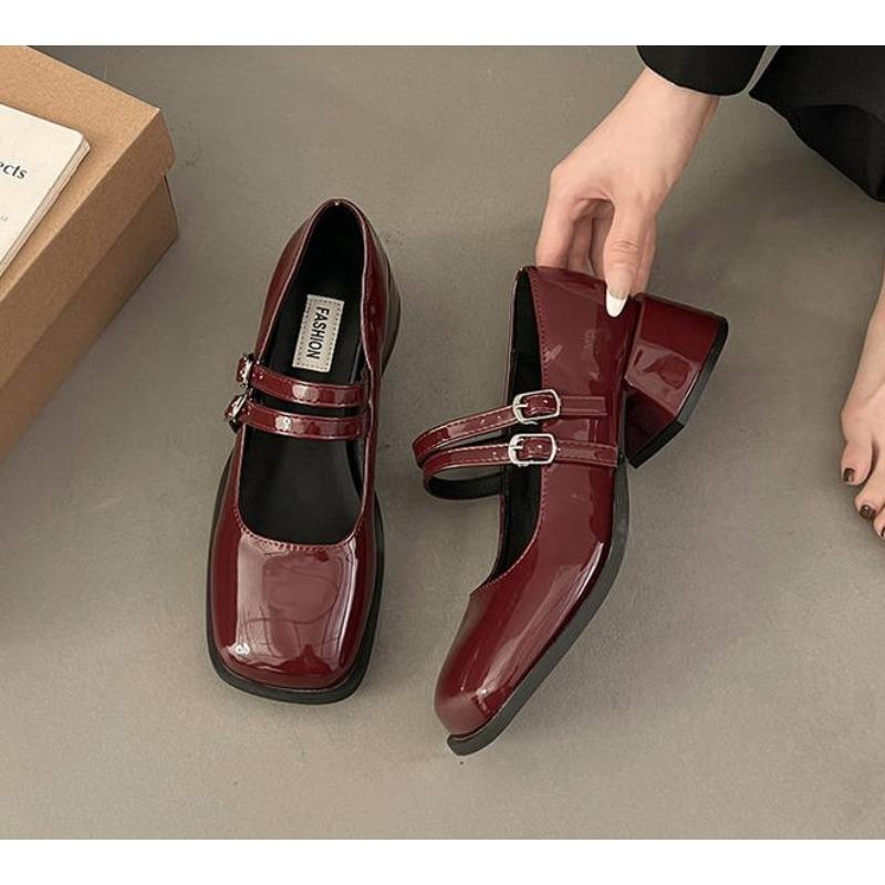 Designer Spring Patent Leather Women Mary Jane Shoes Fashion Shallow Square Toe Pumps Casual Dress Low Heel Shoes