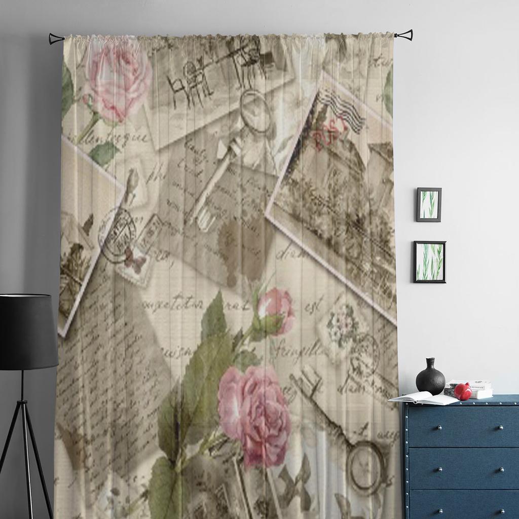 Vintage Alte Papier Gardinen für Wohnzimmer Transparent Tüll Fenster Behandlungen Schlafzimmer Küche Home Decor Schleier Vorhänge