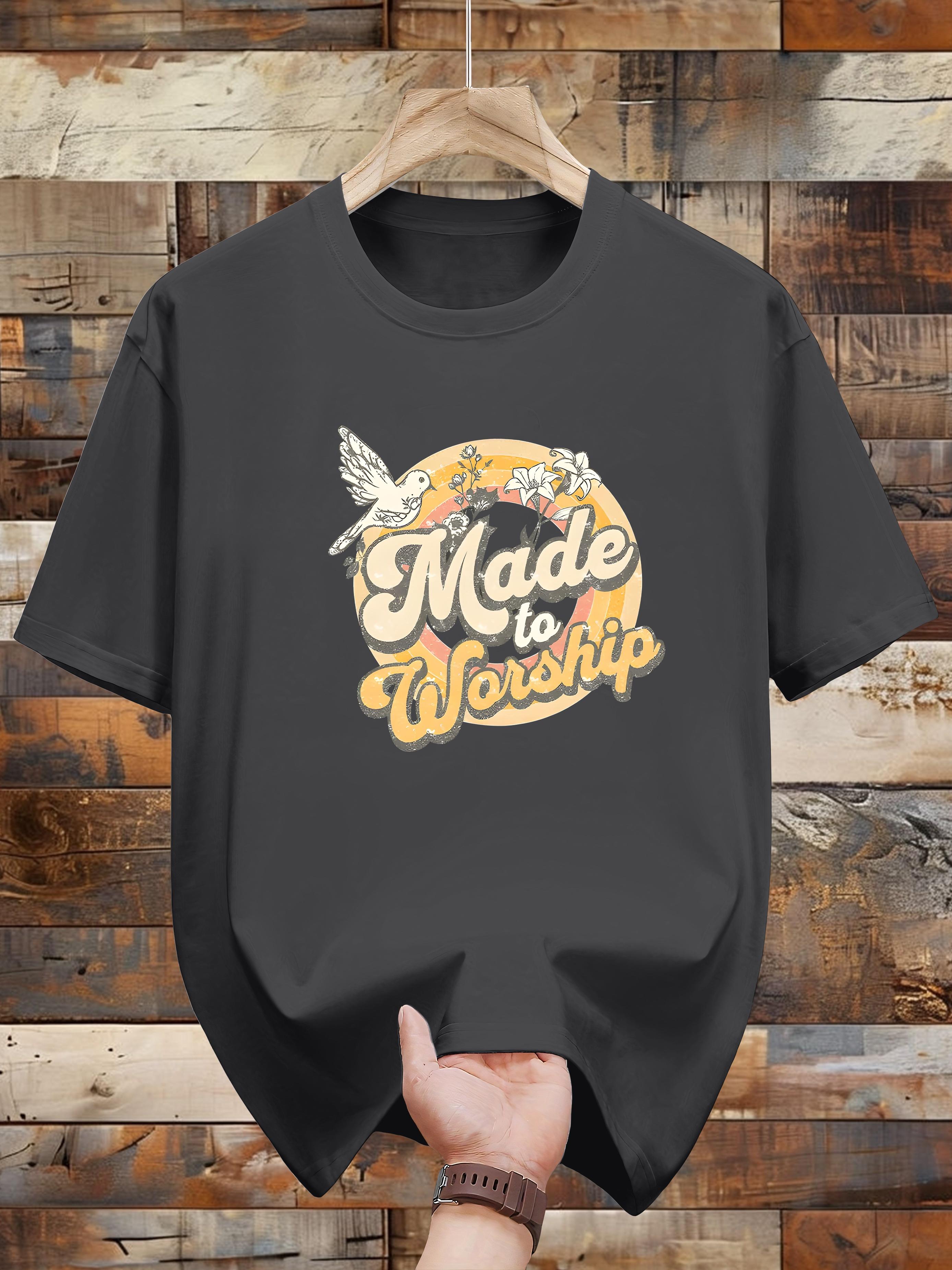 Made to Worship Graphic Tee - Casual Short Sleeve T-shirt with Vibrant Bird & Floral Design L