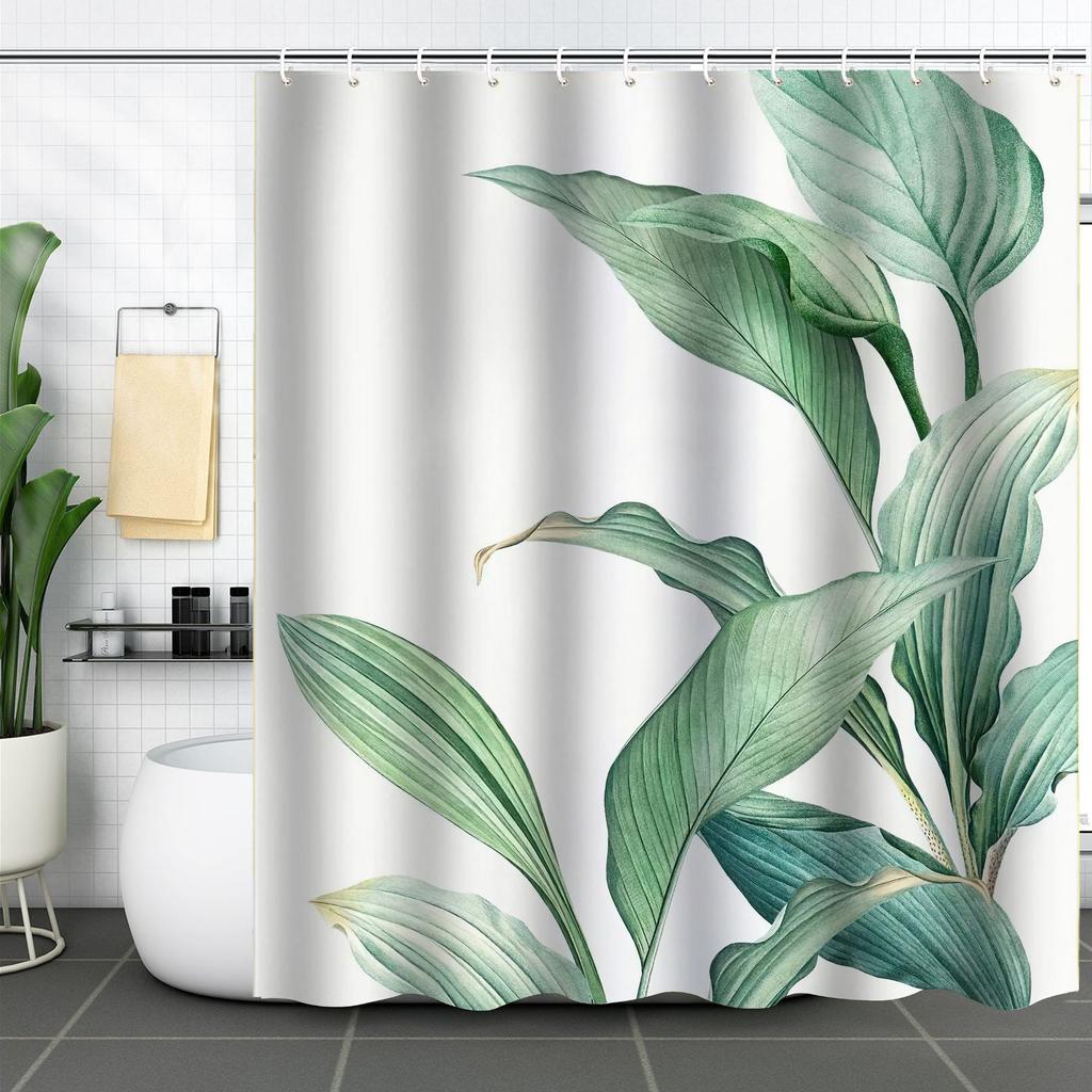 Waterproof Shower Curtain 3D Printing Tropical Jungle Plant Leaves Flowering Season Polyester Shower Curtain Free Hook