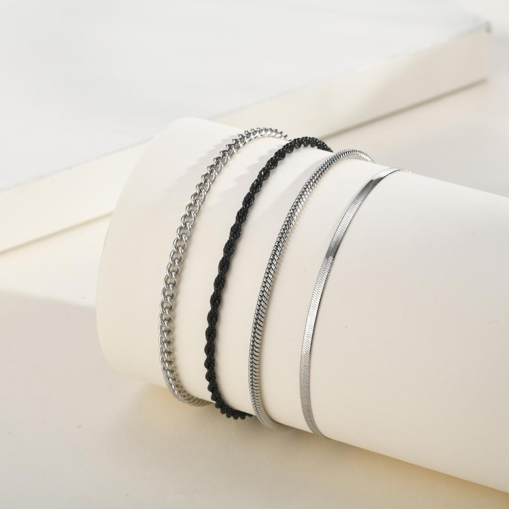 4pcs Men Thin Chain Bracelets,Stainless Steel Twisted Rope Cuban Chain Wristband,Hip Hop Stylish Jewelry Gift