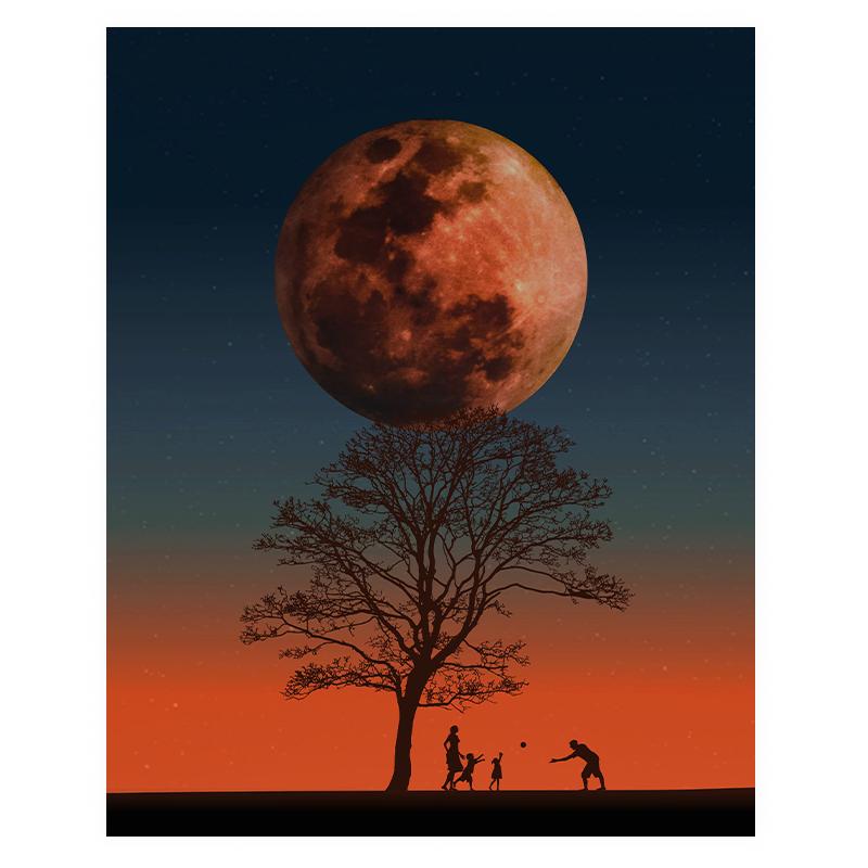 Abstract Wall Art Landscape Tree Sun Moon Silhouette Canvas Painting Modern Style Poster Prints for Living Room Wall Decor