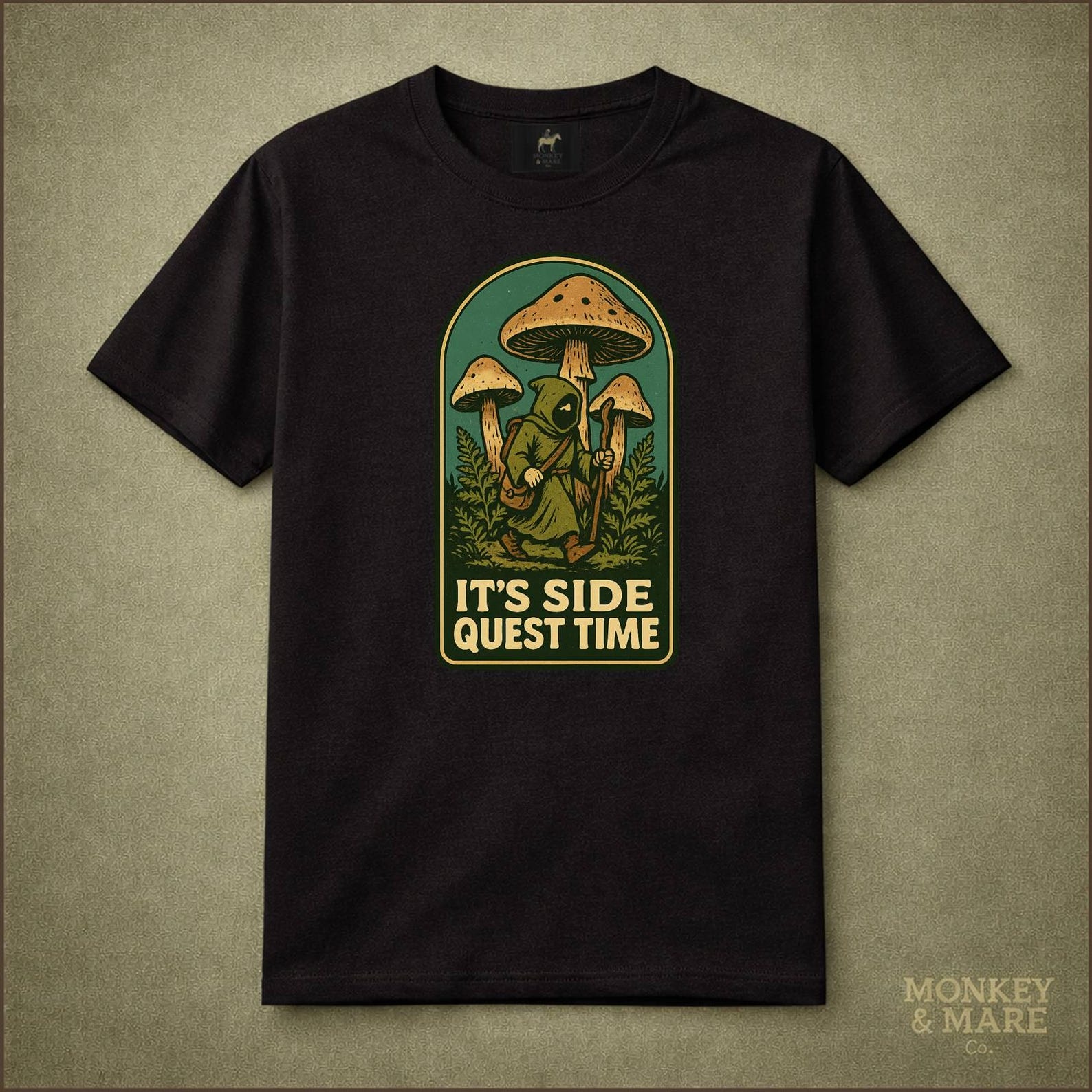 Druid Mushroom Shirt, Its Side Quest Time, Cozy RPG Fantasy Gamer Tee XL