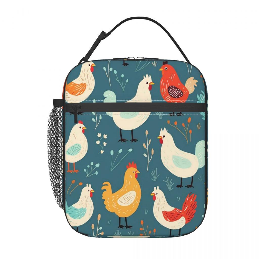 Chic Chick And Floral Pattern Insulated Lunch Bag for Women Children Portable Food Boxes Thermal Lunch Box Tote