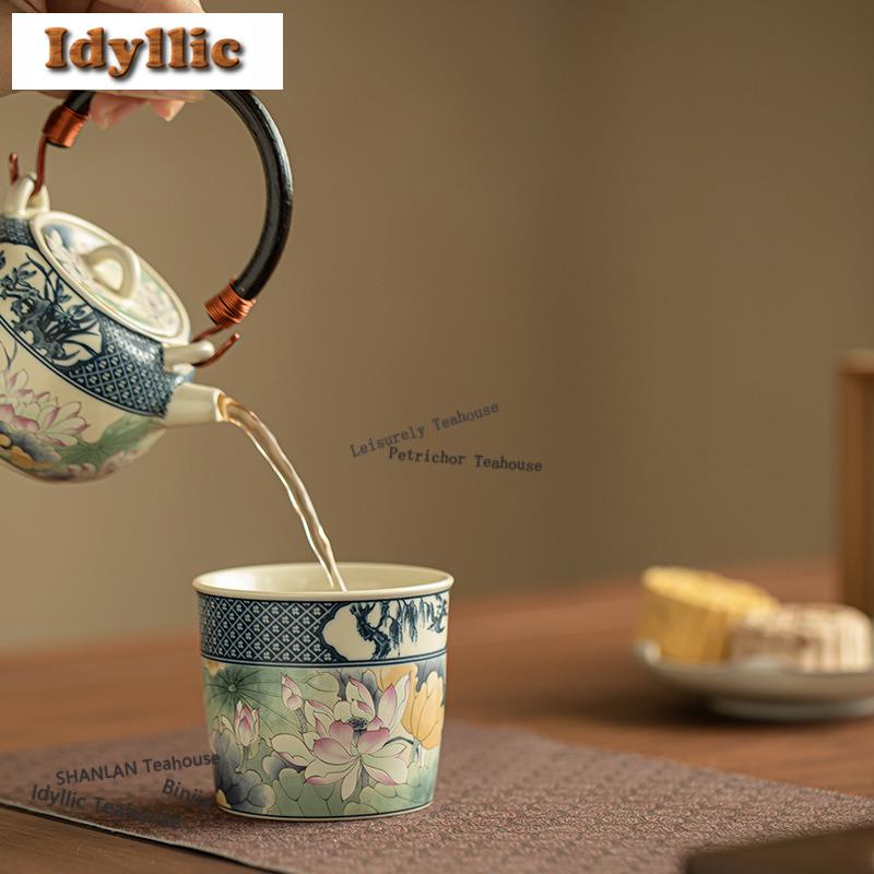 190ml Soda Glaze Lotus Straight Mouth Teacup Antique Tea Bowl Single Cups Tea-tasting Personal Cup Chazhan Master Cups Supplies