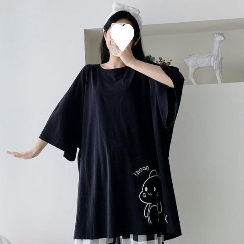 

Plus Size Summer Women Pajamas Set O-Neck Short Sleeve Tops and Pants Black Sweet Sleepwear Pajamas Suit S