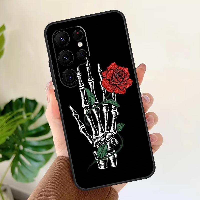 Skeleton Hand Rose Gothic Soft Case For Samsung Galaxy S21 S22 S23 S24 S25 Ultra S9 S10 Plus S20 FE S24 FE Phone Cover
