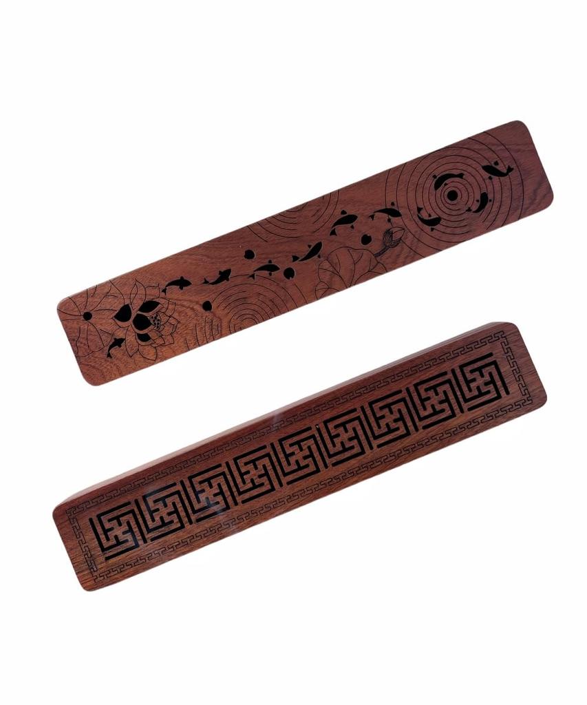 Incense Burner, Incense Holder, Horizontal Incense Tray Made of Rosewood for Buddhist Altars, Kesain-do (Swastika)