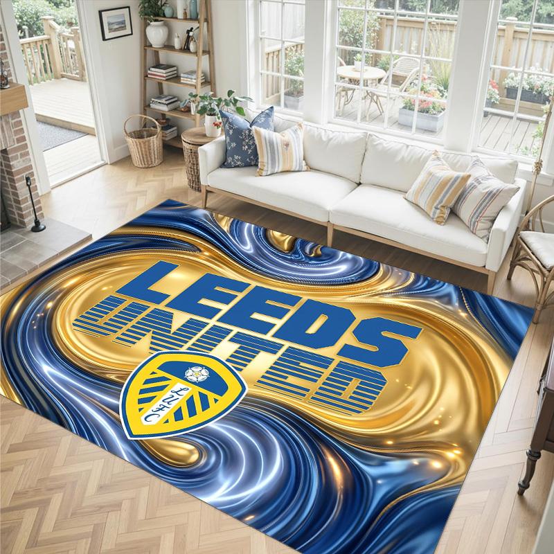 Leeds United Football Design Crystal Velvet Carpet Cozy Non?Slip Printed Rug For Bedroom Living Room Entrance