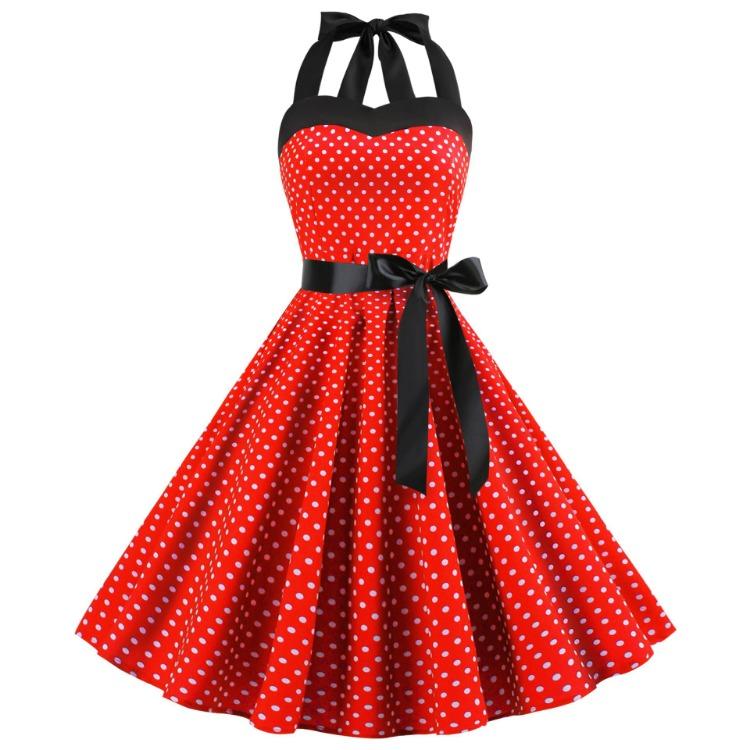 Summer Retro Spaghetti Strap Swing Dress Polka Dot Women Plus Size Available