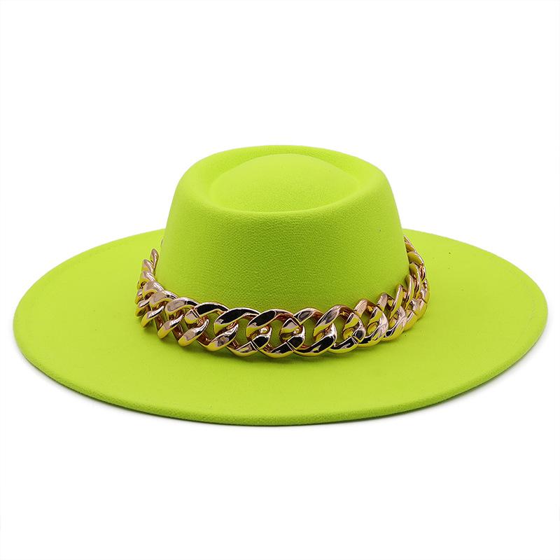 New retro ethnic style. Eaves wool woolen felt hat concave and convex top men's and women's top hats, big eaves thick gold chain hat