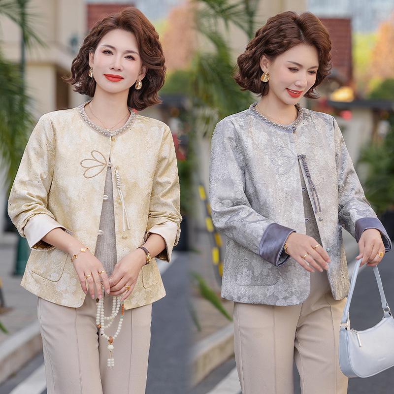2026 Spring Thin Embroidered Jacket - Chinese National Style for Middle-Aged and Elderly Women