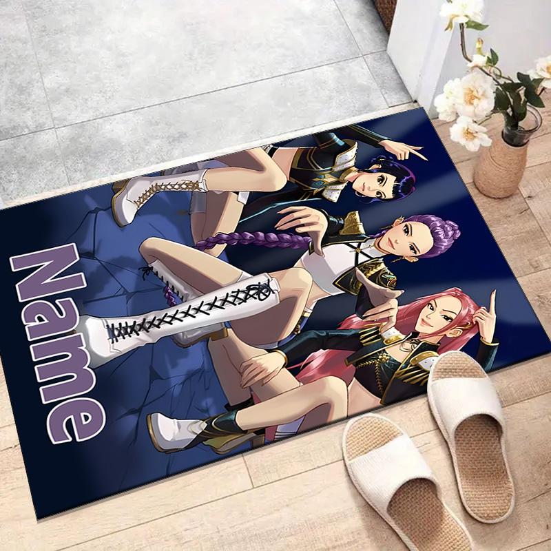 Custom KPop Demon Hunters Mat Personalized Name, Polyester Washable Indoor Entryway Rug, Gift for Christmas, Easter, Thanksgiving Day