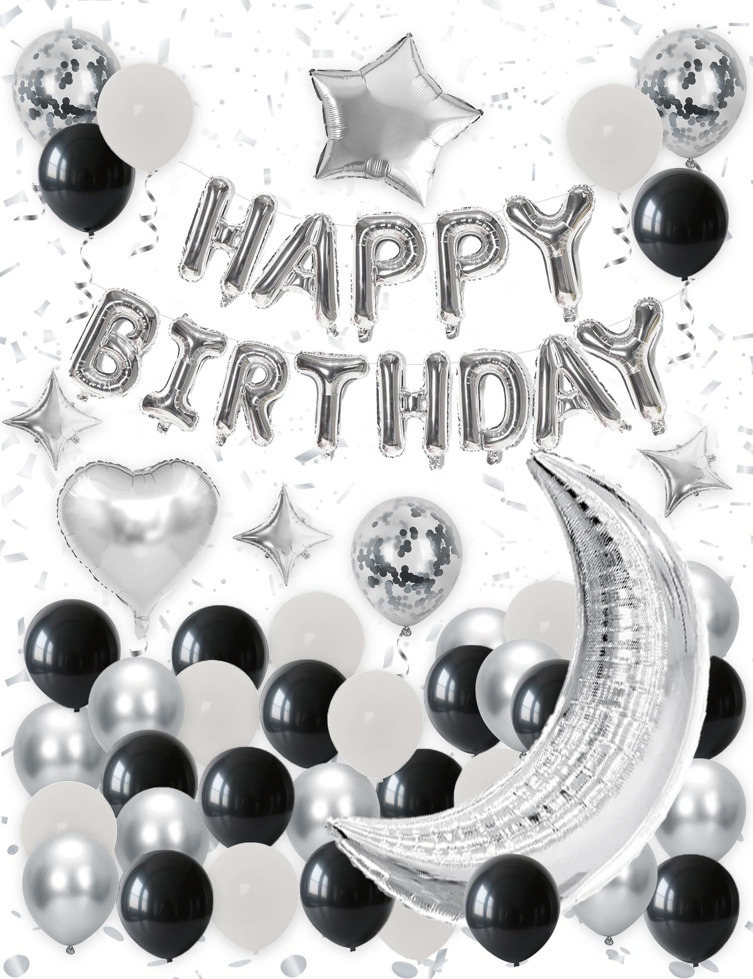 

Mot Zero Birthday Balloon Set Balloons Decoration Happy Birthday Confetti Double-sided Tape Ribbon Included Men Women Black White Celebration