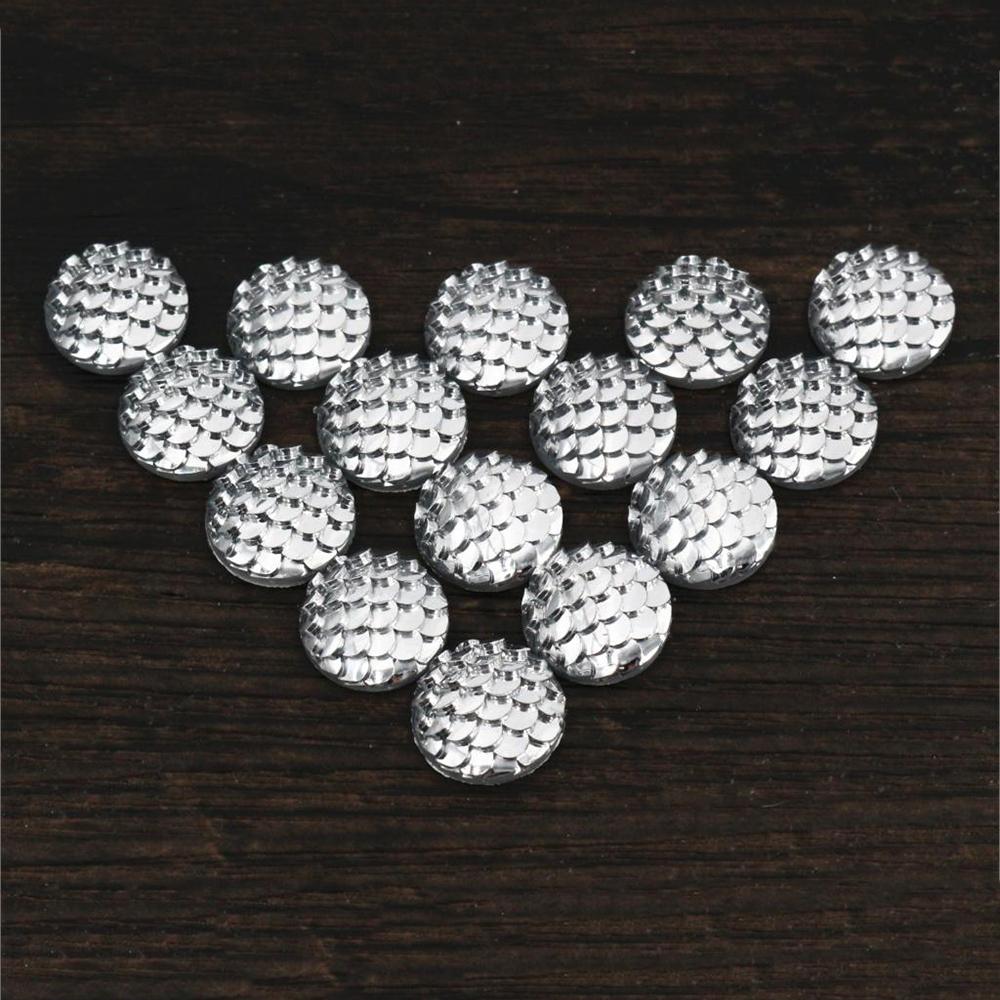 40pcs 8mm 10mm 12mm Mix Colors Mermaid Fish Scale Flat back Rhinestone Round Cabochon Embellishment Scrapbooking DIY Crafts
