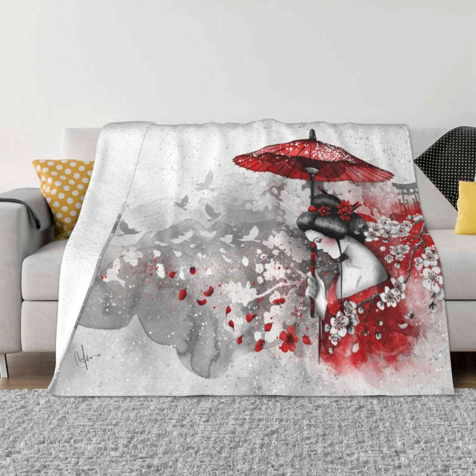 Опадающие Цветы Супер Теплые Мягкие Одеяла На Диван/Кровать/Путешествия Гейша Вишневое Дерево Цветок Сакуры Япония Красный Белый Цветок 30x40in