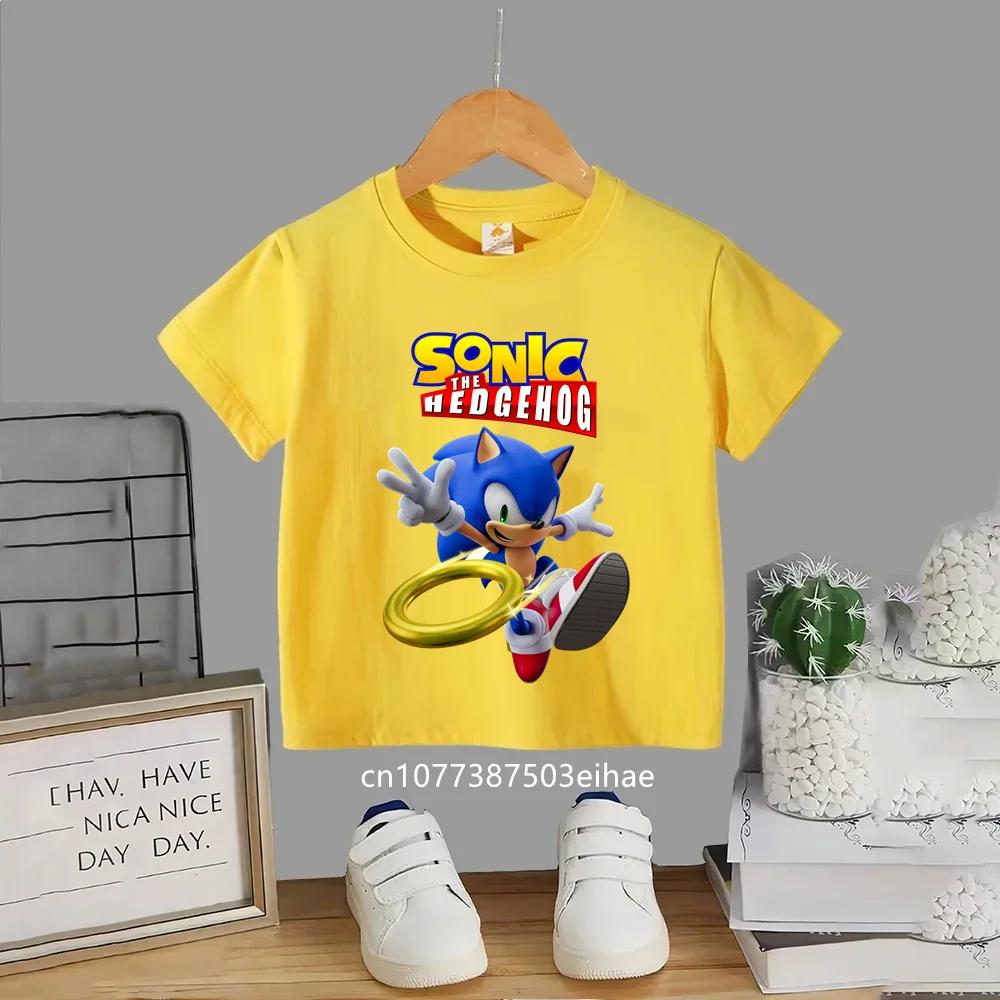 Summer Short Sleeve Kids TShirt Anime Sonic Cartoon Pattern Round Neck Casual Fashion Comfortable Breathable Daily Play Clothes