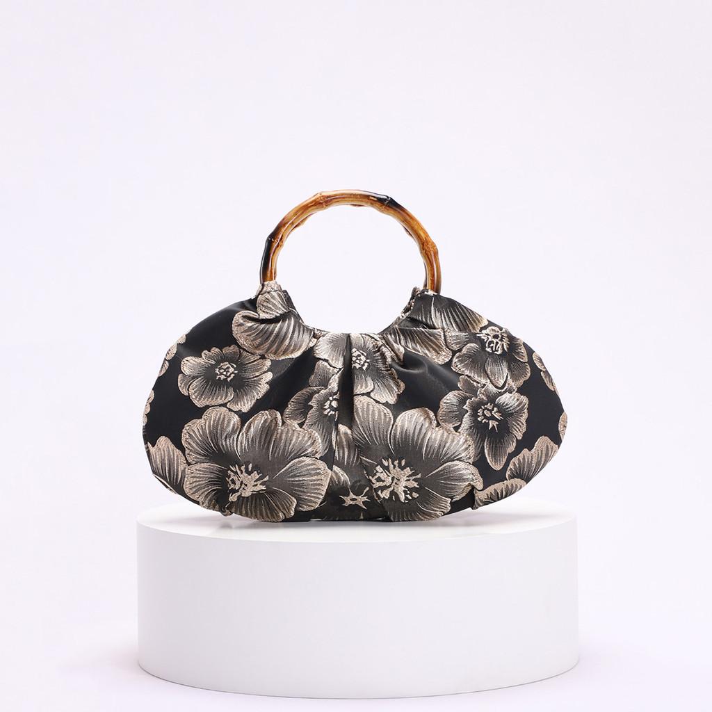 New Chinese Style Bamboo Handbag With Embroidery And Sequins For Daily Wear