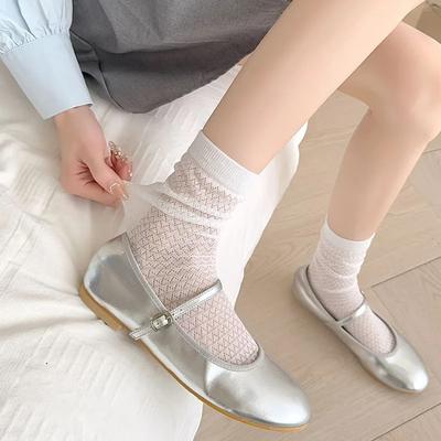Summer Socks Women Hollow Out Mesh Thin Breathable Loose Long Socks Korean Fashion Casual Solid Color Black White Gray Socks Sox