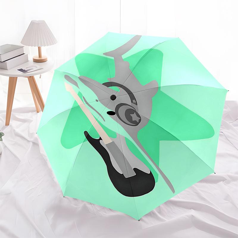 

Rock Star Shark with Headphones & Guitar: Unique Festival Gift for Fans, Travelers, and Everyday Use 8 Bone Iron Frame Umbrella with Automat