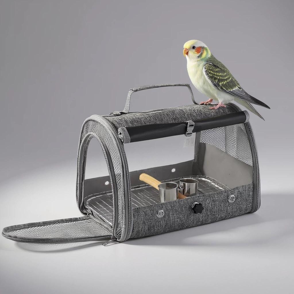 Bird Cage Parrot Carrier with Perch and Tray for Birds Small Anmial Parakeet Lovebird African Gray Cockatie Pet Travel Bag
