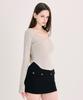 Akeumeseodeu Scoop Neck Button Long Sleeve Top [Beige]