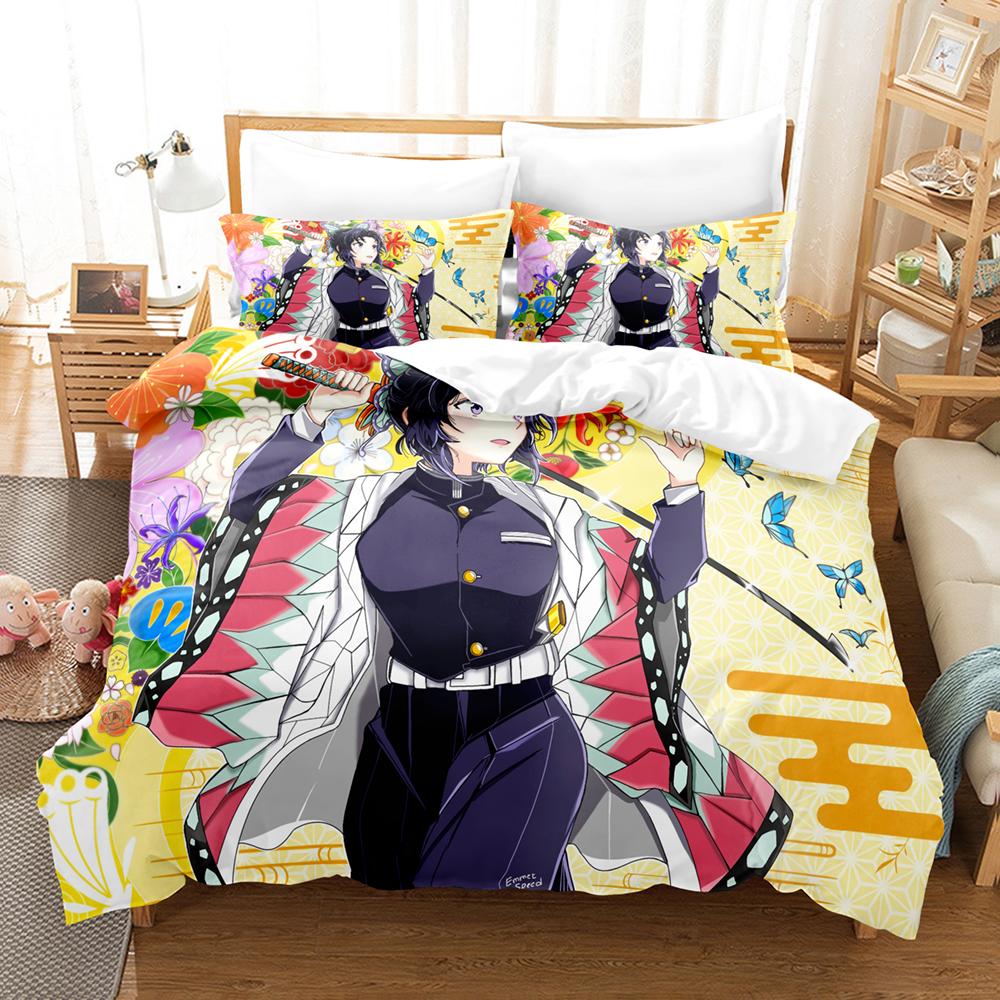 3D Print Kochou Shinobu Bed Linen Anime Demon Slayer Bedding Set 135x200 Teens Boys Twin Single Queen King Full Duvet Cover Sets