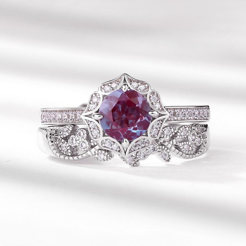 ALLNOEL Natural Alexandrite 925 Silver Ring Health Rings for Women Weight Loss Fatigue Pressure Fatigue Relief Yoga Jewelry Gift