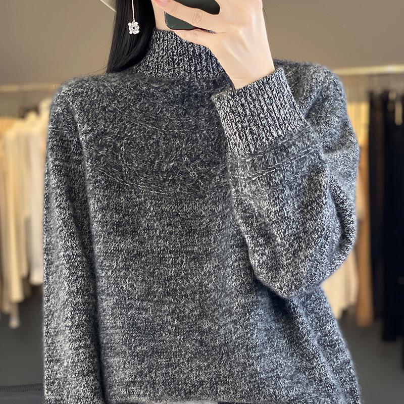 

Женский кашемировый свитер, 100% шерсть, полувысокий воротник, свободный крой, идеально подходит для осени и зимы. XX-Large