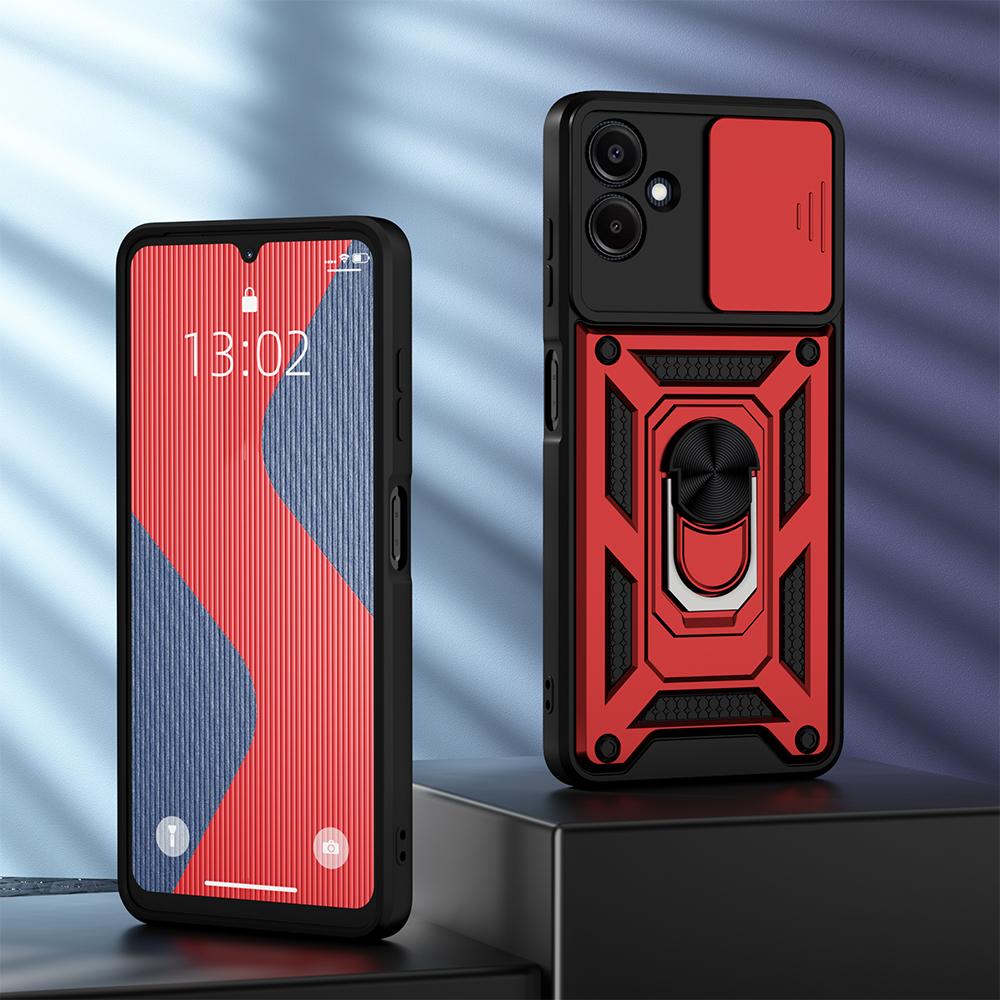 

Противоударный чехол KEYSION для Samsung A06 A05 A04 из силикона и поликарбоната, защитное кольцо для объектива камеры, подставка для телефона, чехол для Galaxy A06 for Samsung A06 красный