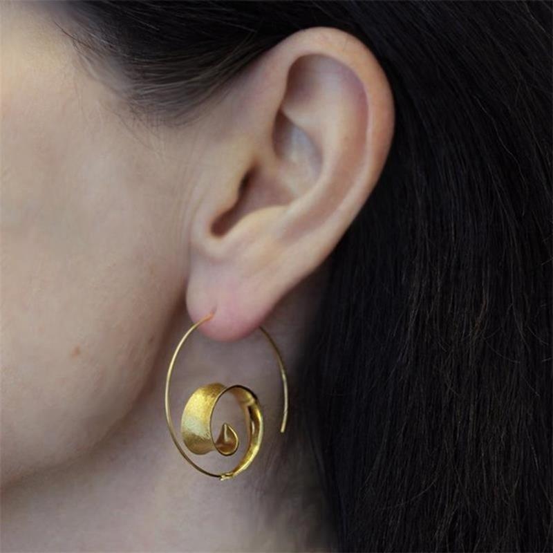 New Trendy Personality Round Spiral Leaf Earrings, Women Exaggerated Design Earrings Earrings, Fine Jewelry Acero Inoxidable
