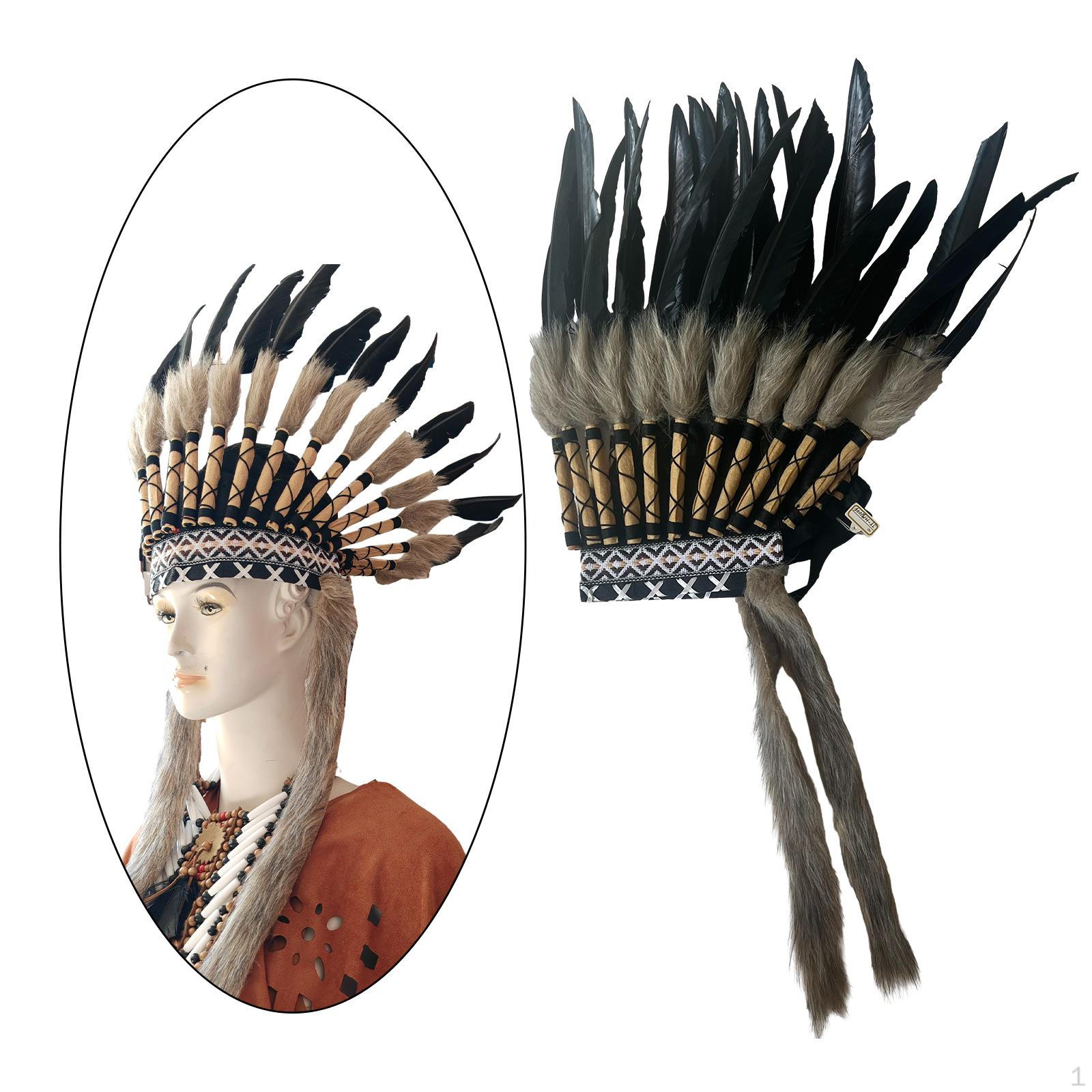 

Головной убор американского вождя индейцев, головной убор с перьями, повязка на голову для танцевального шоу Black Gray