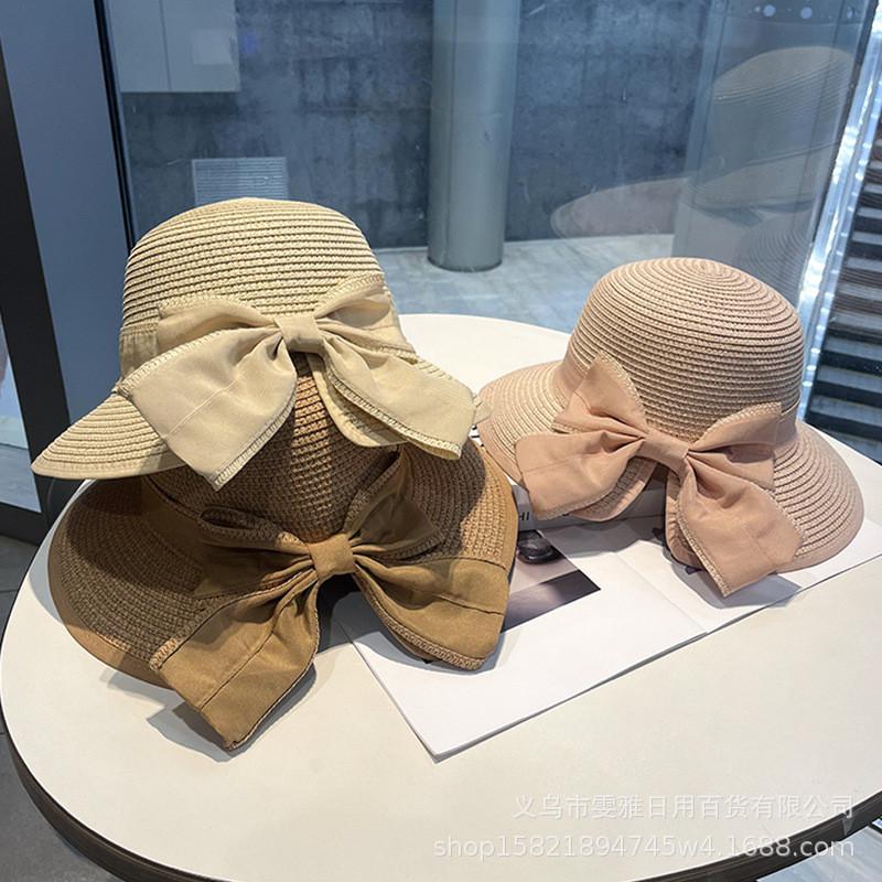 Paper Straw Wide Brim Sun Hat With Bow For Summer Beach Vacation Women