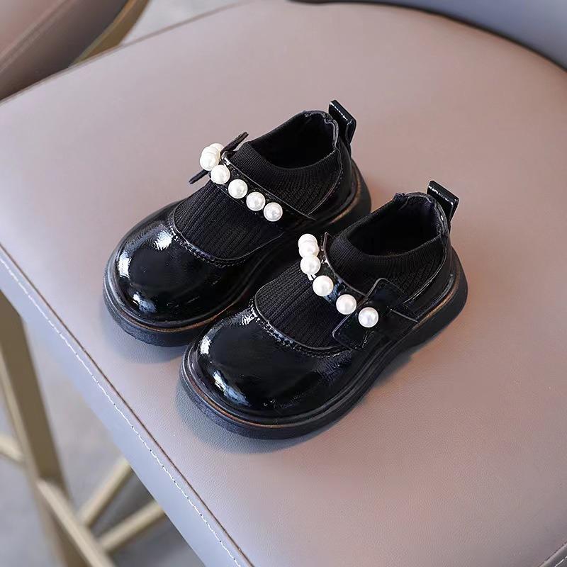 Little Girls Fashion Princess Pearl Leather Casual Low Top Flat Shoes