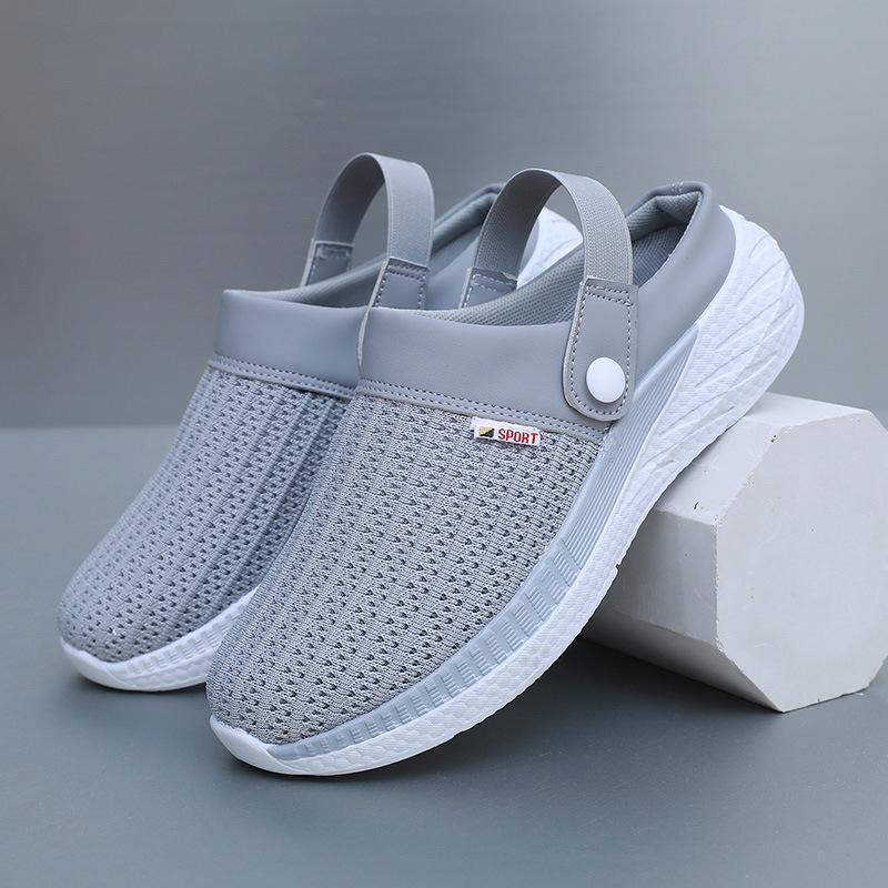 

Summer old Beijing cloth shoes men s breathable mesh one pedal casual shoes non-slip outer wear bag head half drag dad shoes 40 серый