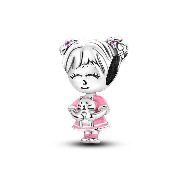 100% argint 925 ursuleț animale fluture floare dragoste inimă roz Brelocuri FitNew original brățară fabricare de bijuterii