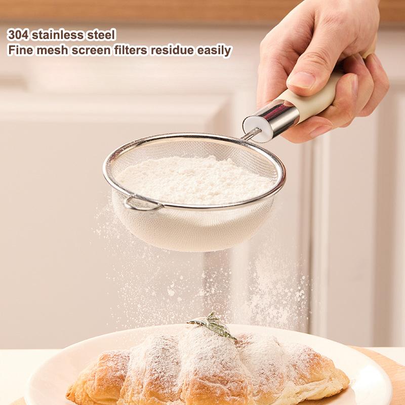 1/3 Stück Feines Mehl-Sieb 304 Edelstahl-Sieb Saft Sojamilch-Filter Kunststoffgriff Öl-Sieb Löffel Küchenutensilien