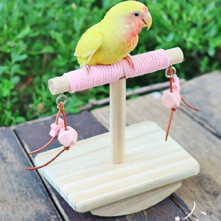Fun Bird Rocking Stand Perch Toy With Rope Covering And Natural Wood Hanging Tearing Block for Parrots Entertainent