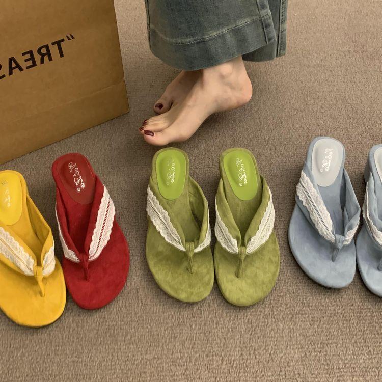 

Маленькие крутые тапочки на танкетке лето 2025 французский ретро замша шнуровка с юбочкой сандалии с открытым носком 40 красный