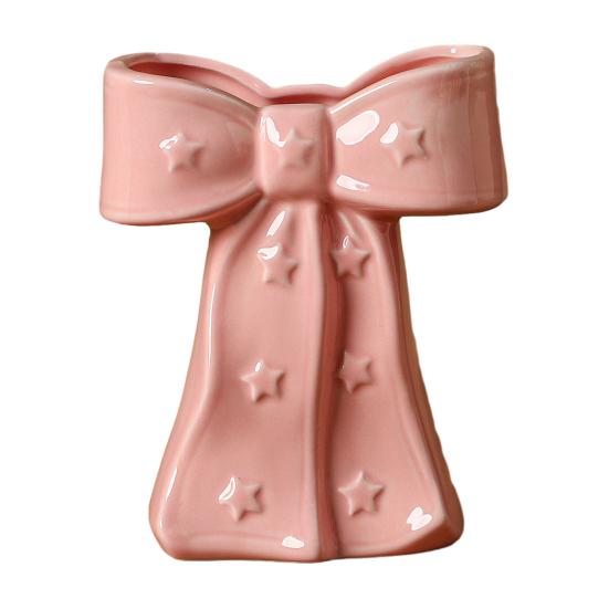Delicate Desktop Decoration Ceramic Bow Vase with Star, Decorative Flowers Vase, Creative Flower Chic Room Decor Gifts Arrangement Holder for