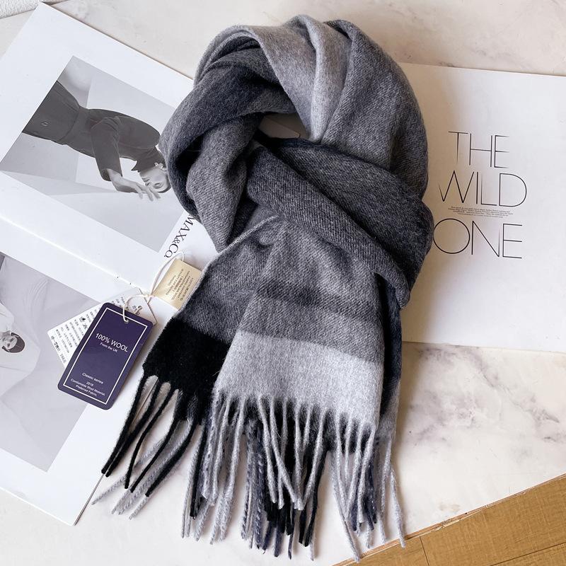 British black wool scarf men's and women's new autumn and winter versatile black and white plaid cashmere shawl