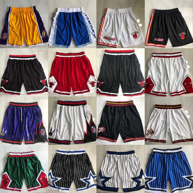 NBA Retro Shorts: Lakers, Magic, 76ers, Heat, Raptors - Fully Embroidered High-End Pocket Design