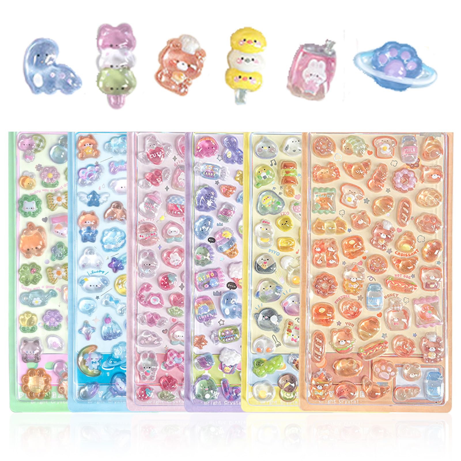 

Ouvesa 6-Piece 3D Puffy Cute Decorative Sticker Set for Girls and Boys Notebook Diary Reward DIY Crafts