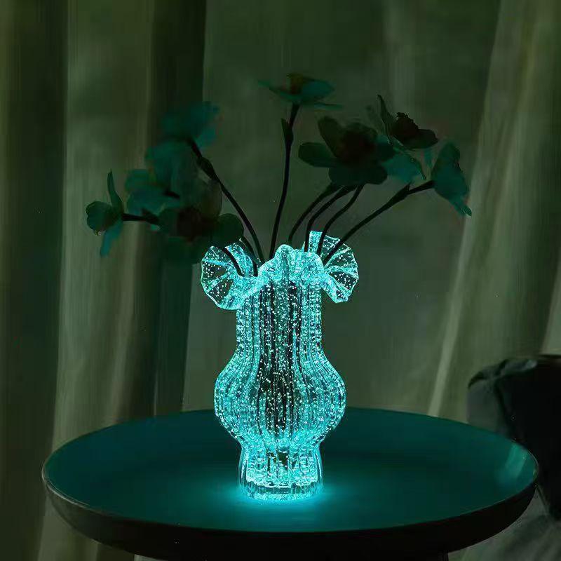 Pleated skirt luminous fluorescent glass vase flower arrangement high value creative simple water rose lily device