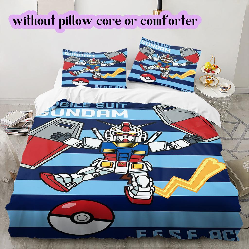 Gundam Anime Style Printed Duvet Cover Set 3PCS Cartoon Bedding Quilt Cover Pillowcases Bedroom Decoration Gift_LIAN